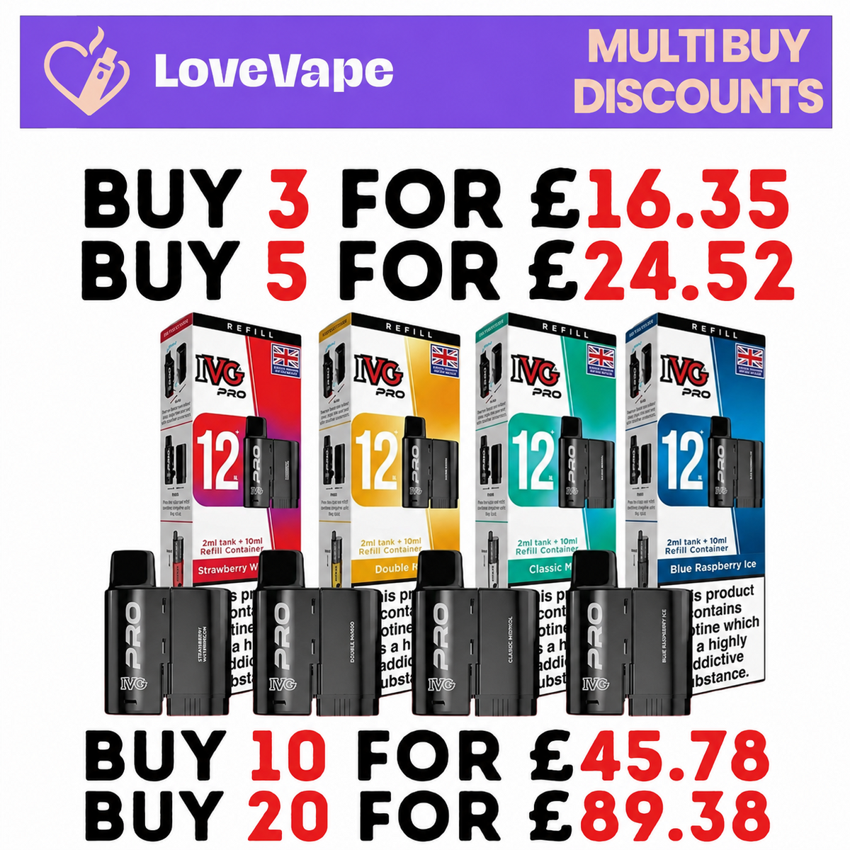 IVG Pro 12 Refill Pods | Prefilled Pods | 20mg E Cig | 10K Puffs Replacement Pod