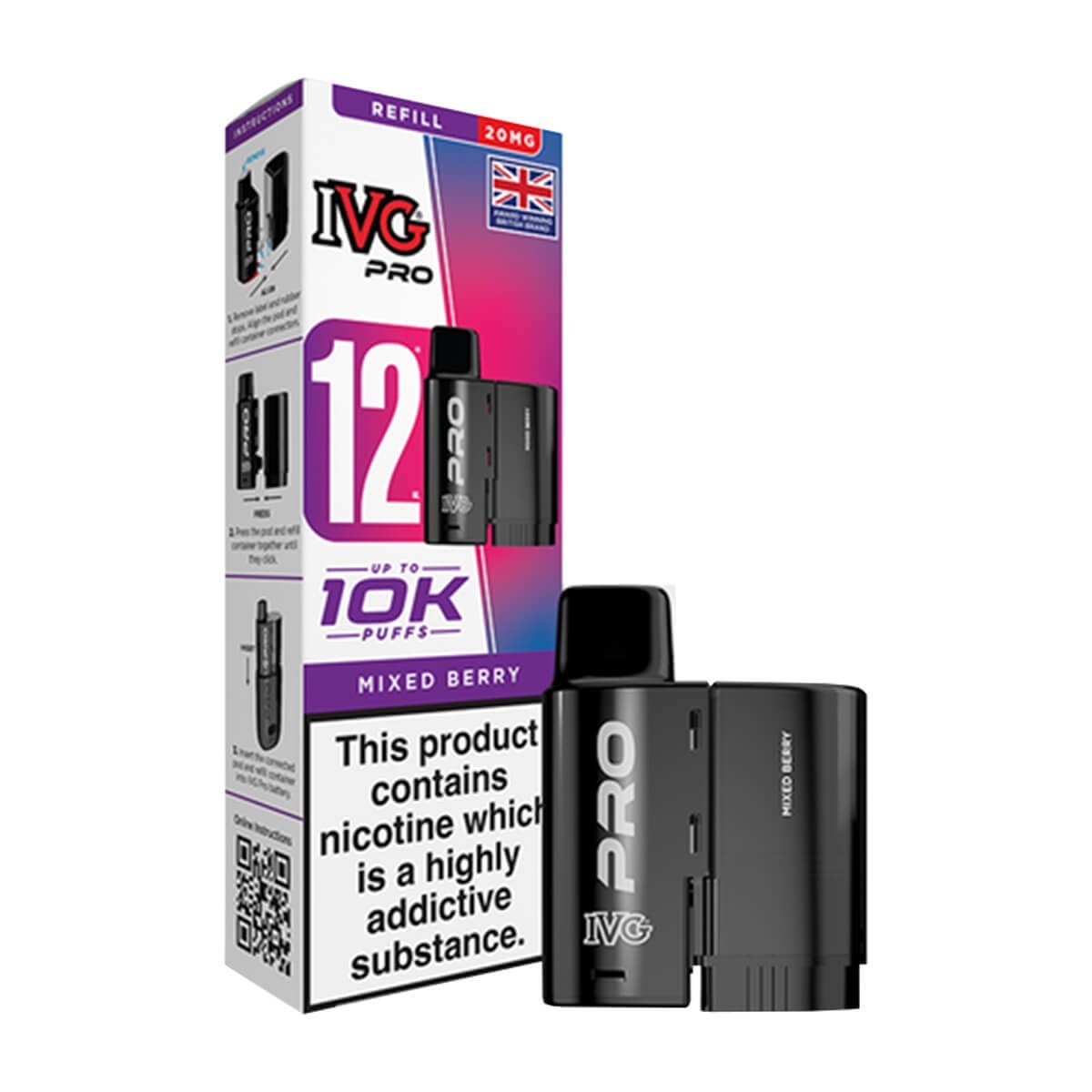 IVG Pro 12 Refill Pods | Prefilled Pods | 20mg E Cig | 10K Puffs Replacement Pod