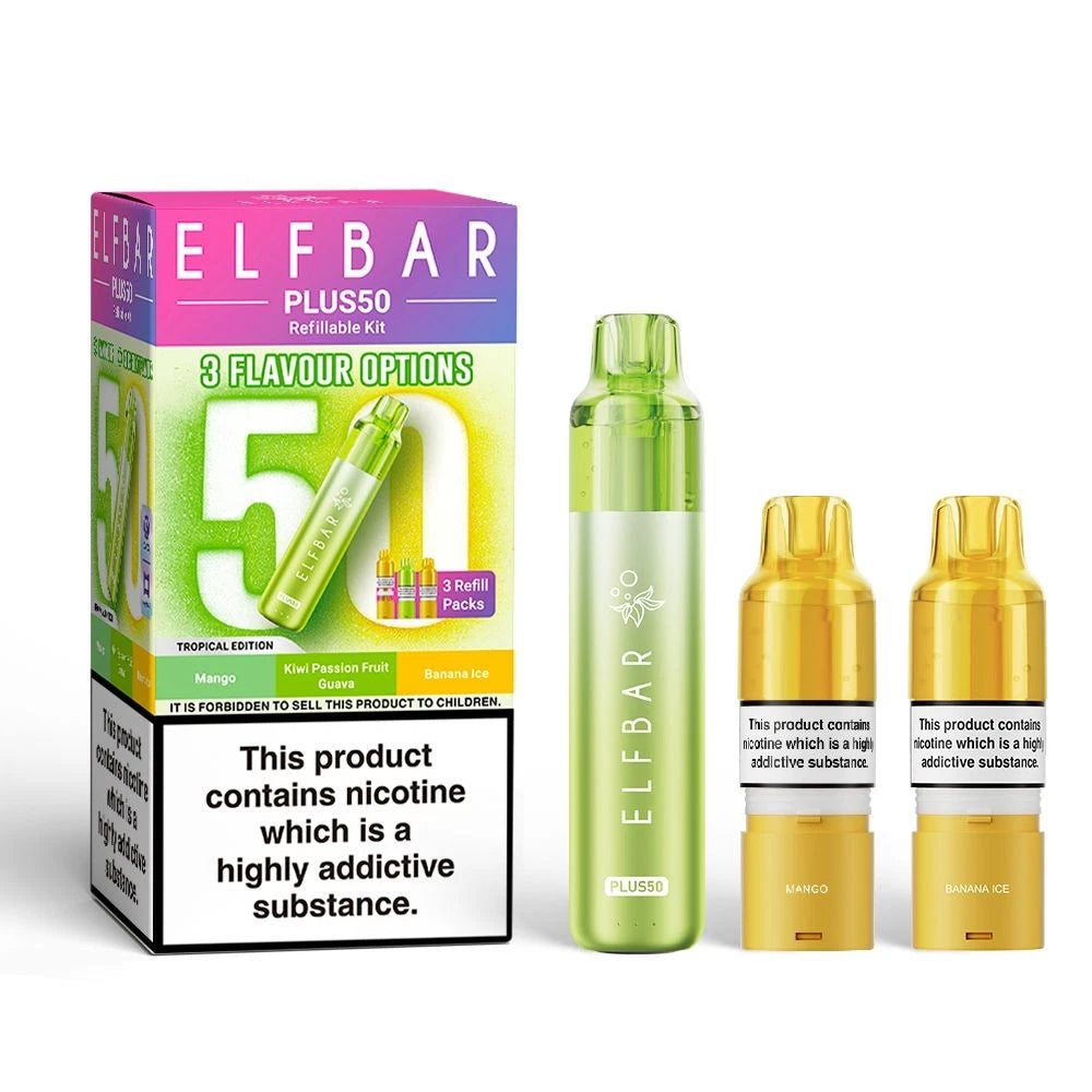 ElfBar Plus 50 Refill Kit | Rechargeable & Refillable | F9 | E-Cig | UK | 20mg